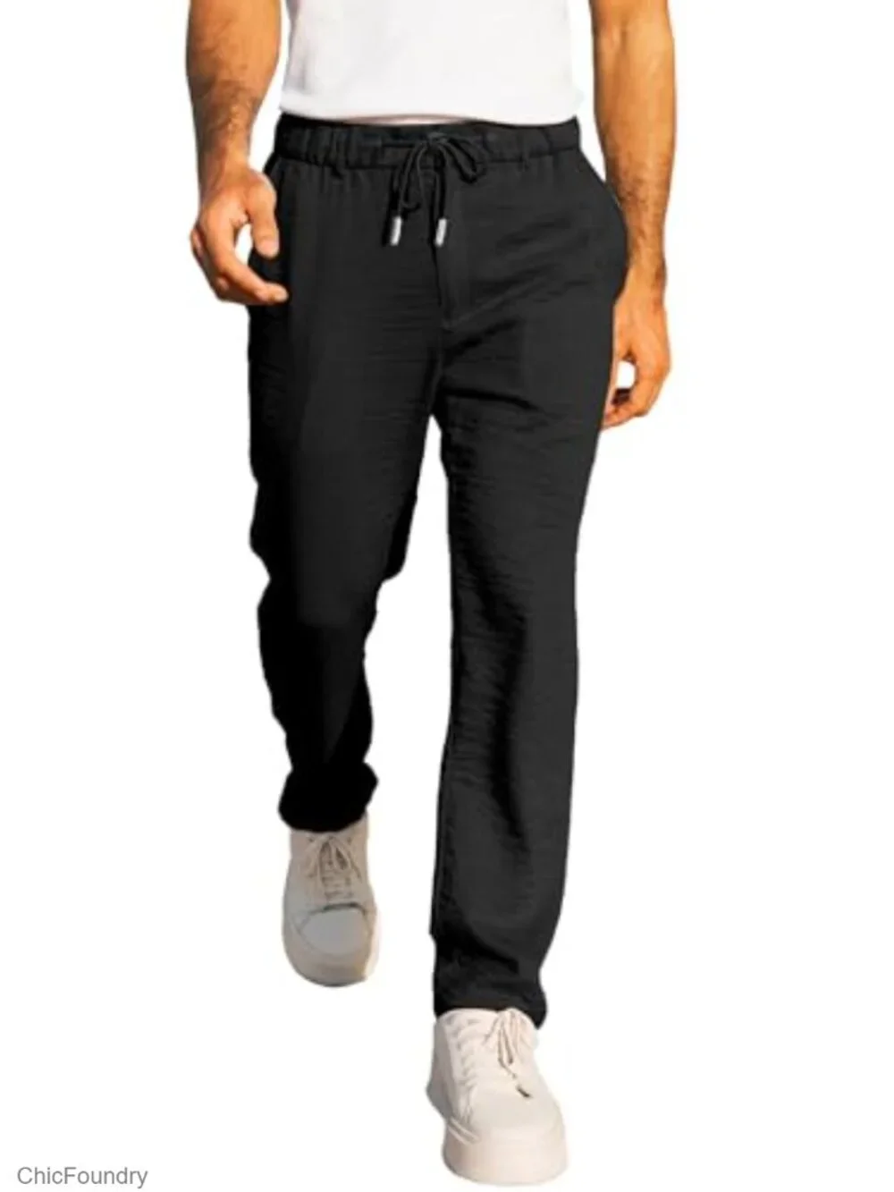 Men's Casual Drawstring Pants Elastic Waist Lightweight Summer Beach Joggers